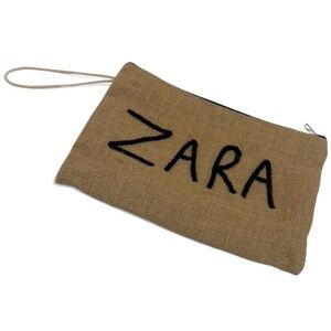 ZARA-Jute Pouch Wristlet Burlap Clutch-Natural-Tan Zip-Minimalist-Summer-Boho